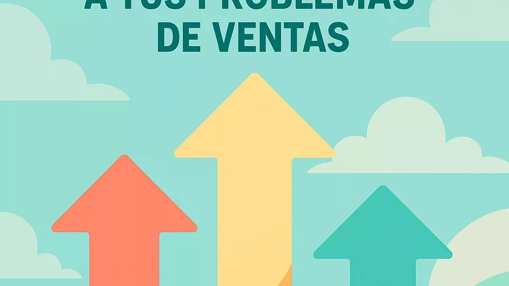 Ilustración plana con tres flechas ascendentes en tonos coral, amarillo y turquesa sobre fondo azul con nubes, representando el crecimiento de ventas gracias al marketing y la comunicación.